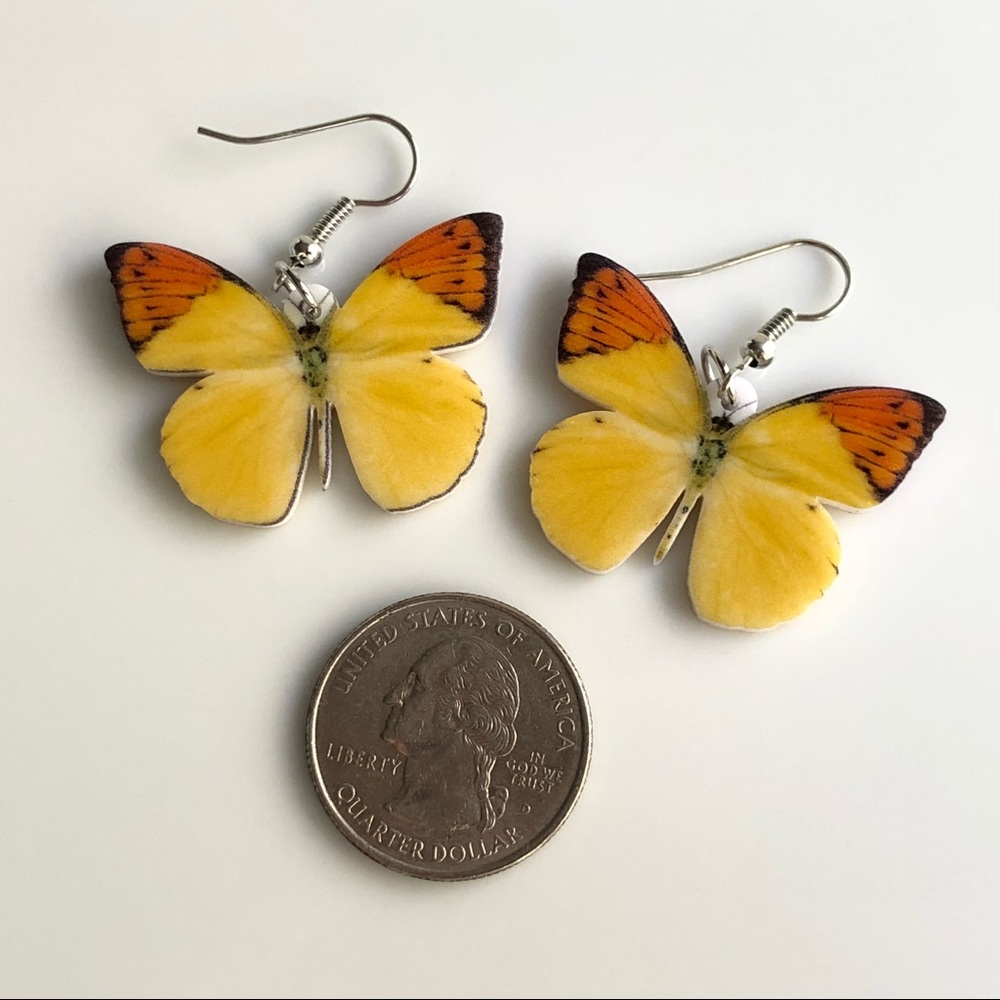 NEW Acrylic Yellow Butterfly Earrings - Picture 3 of 6